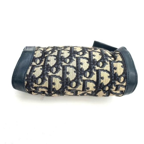 Dior Navy Trotter Print Canvas & Leather Saddle Shape Clutch Cosmetic Bag - Picture 6 of 8